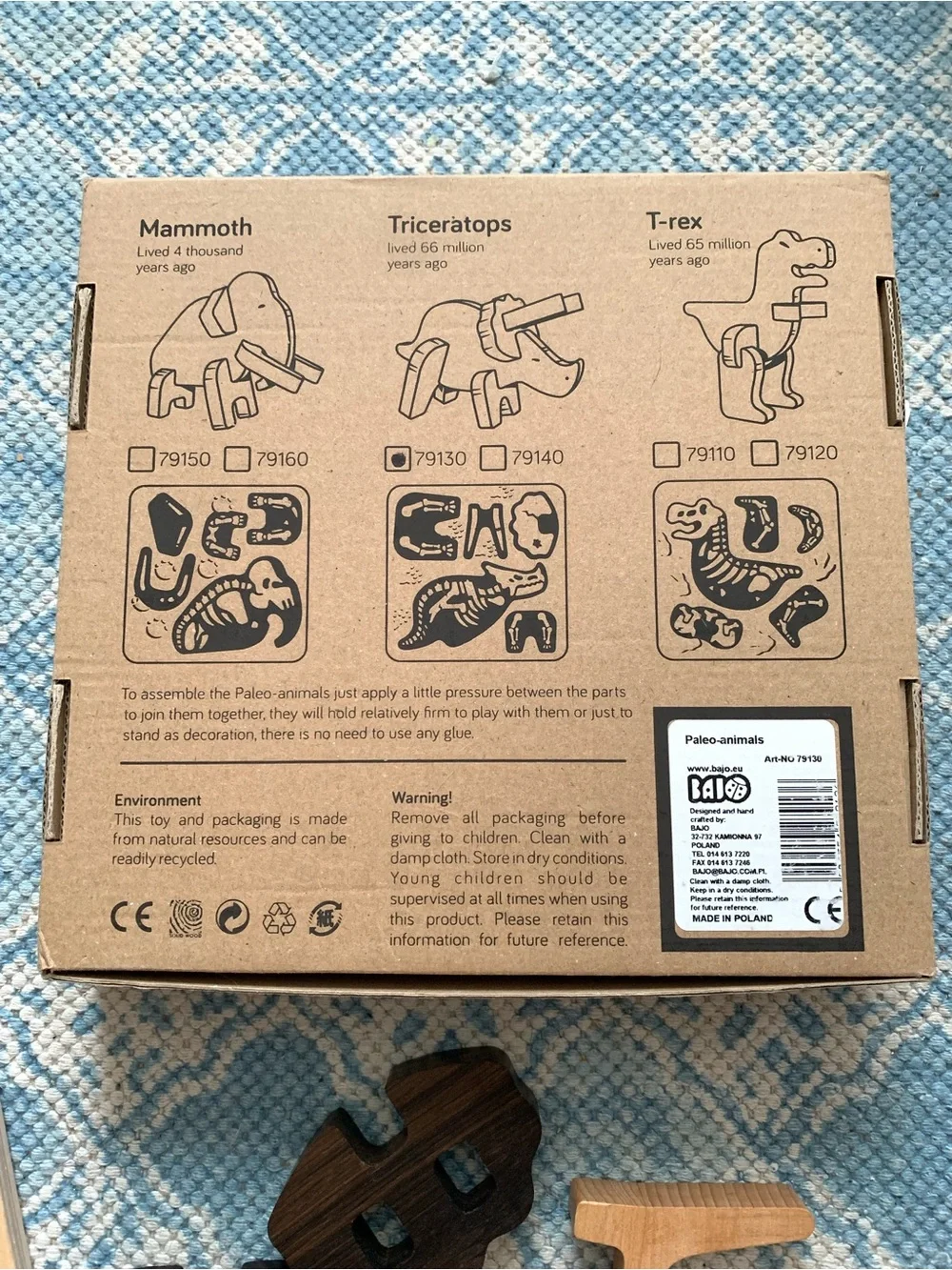 Bajo Wooden Paleo-Animals Puzzle and Sorter Triceratops Set